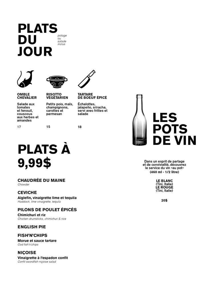 Le menu du restaurant